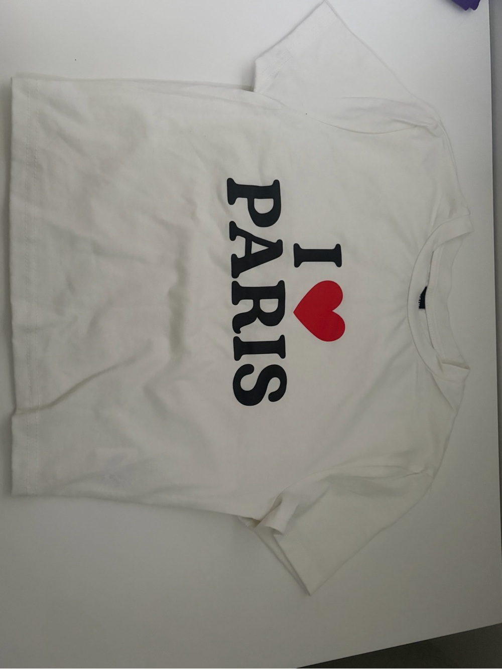 SHEIN White Tee with Black 'PARIS' and Red Heart